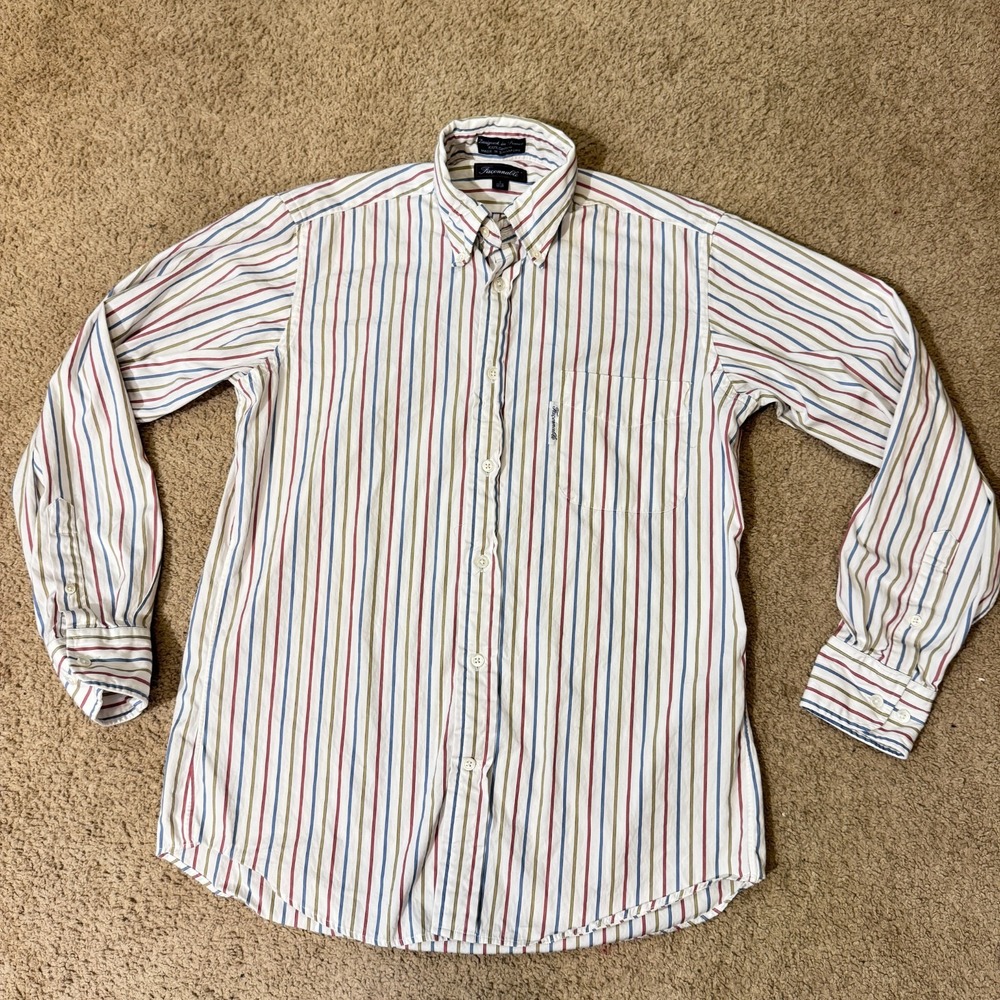 Faconnable Dress Shirt Men's 14.5 White Striped Chest Pocket Classic Button Down